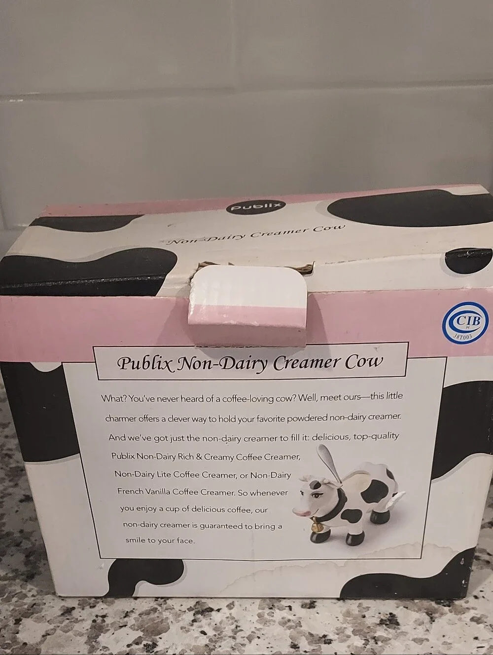 Publix Sugar Non Dairy Creamer Cow Black White Ceramic With Spoon Kitschy Farm